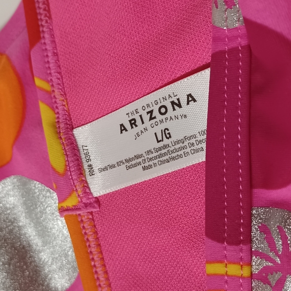 NEW ARIZONA JEANS Polka Dot Metallic Swirl Pink Yellow Orange Bikini Bottoms L - Picture 3 of 7